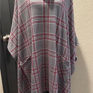 Kori Pink and Gray Plaid Poncho